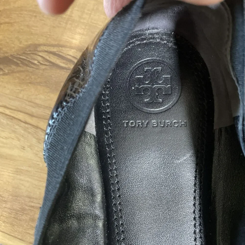Tory Burch Jolie 10.5 M Black Patent Leather Cap Toe Stretch Ballet Flats Shoes